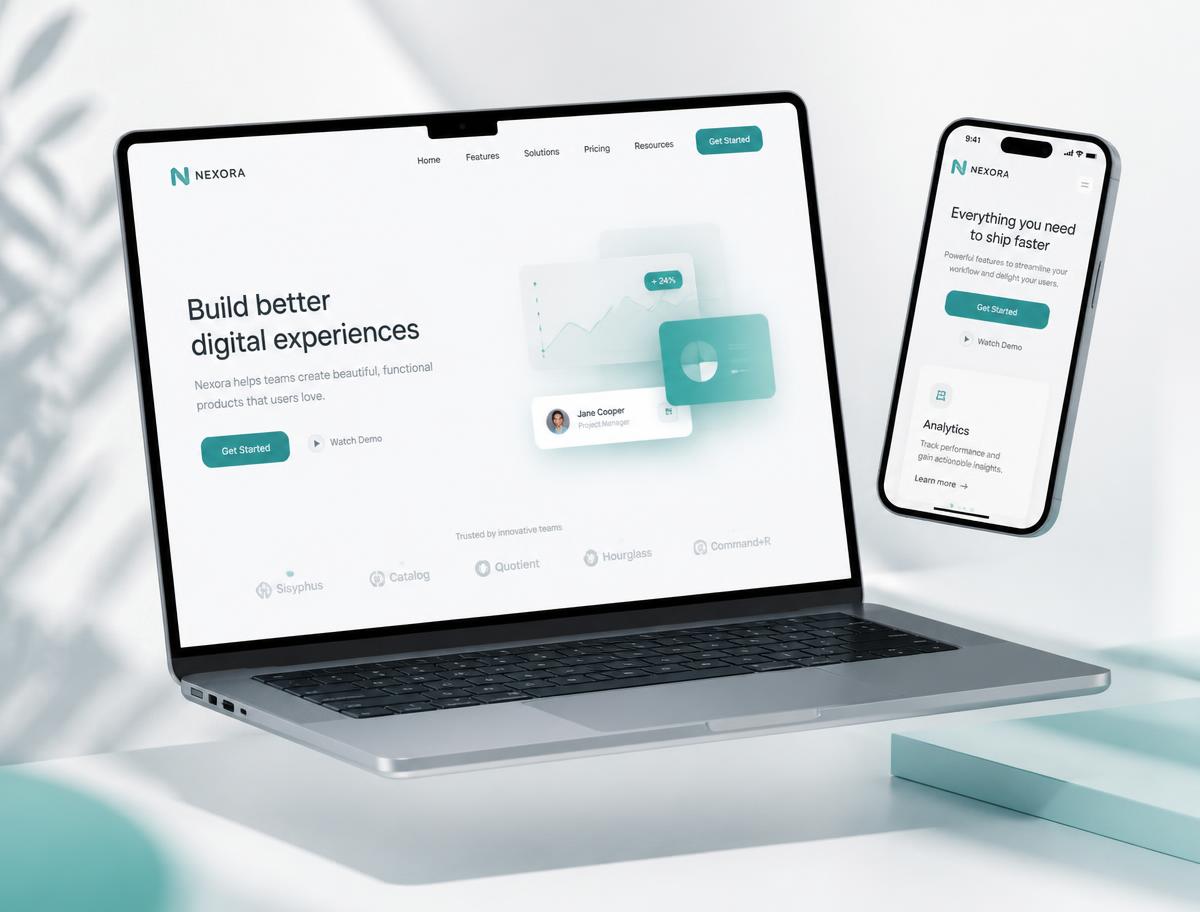 Responsive website design shown on a laptop and phone